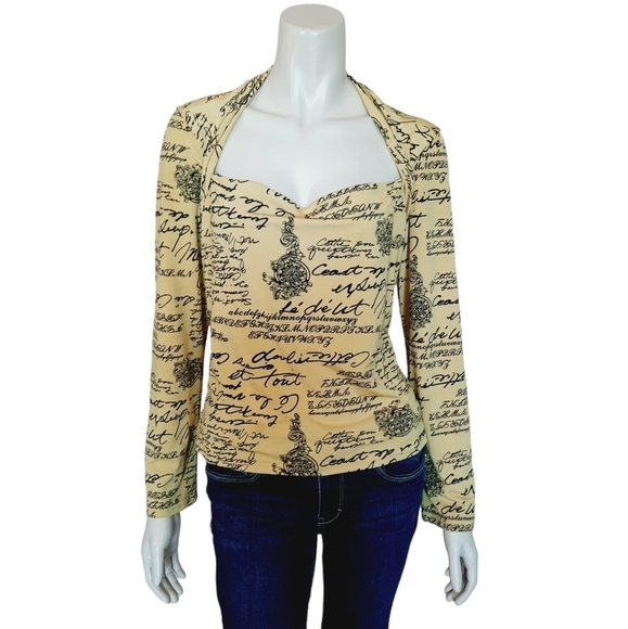 VINTAGE Y2K Knit Top size M/L French Script Sweetheart Neck - Picture 1 of 7